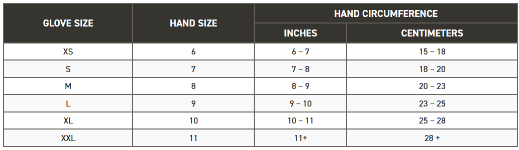 #505-00 Impacto® Three-Quarter Glove Liner-size guide